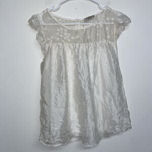 Via Signoria Italy Silk Lined Embroidered Cap Flutter Sleeves Light Blouse Sz S